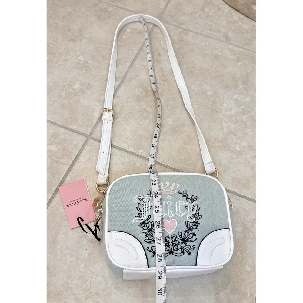 NWT Juicy Couture Light Blue Washed Denim Heritage Crossbody Camera Bag Purse